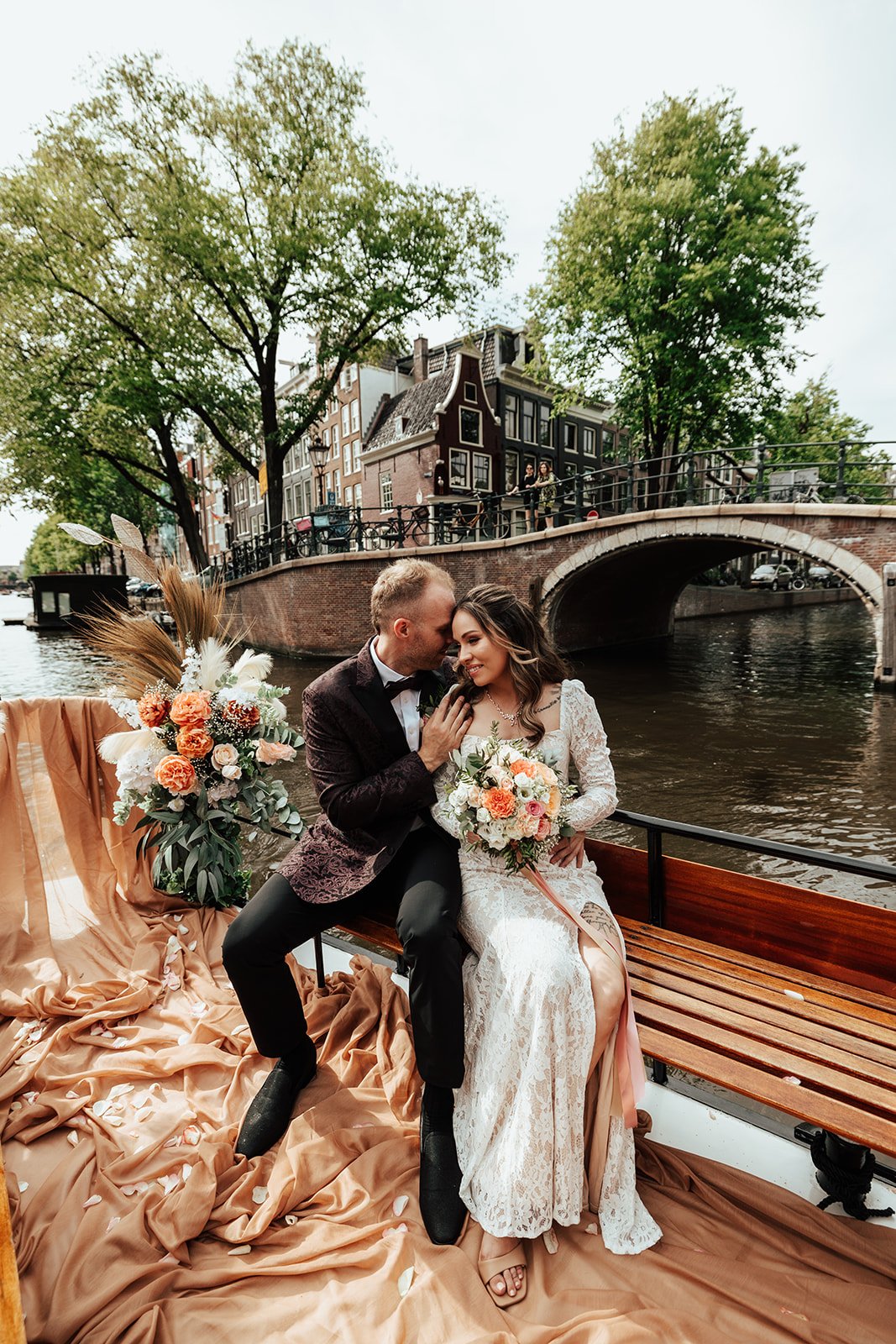 Decorated floral ceremony setup prepared for an intimate wedding in Amsterdam