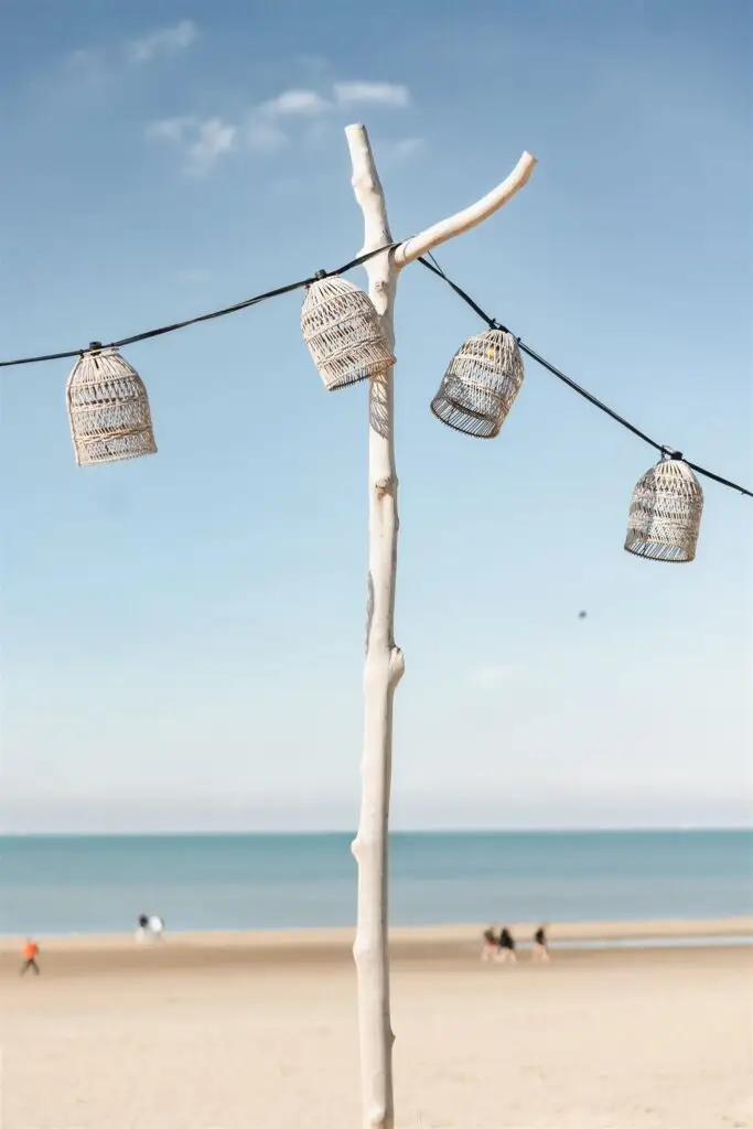 Minimal beach ceremony decor setup on the Dutch coast during a beach elopement near Amsterdam