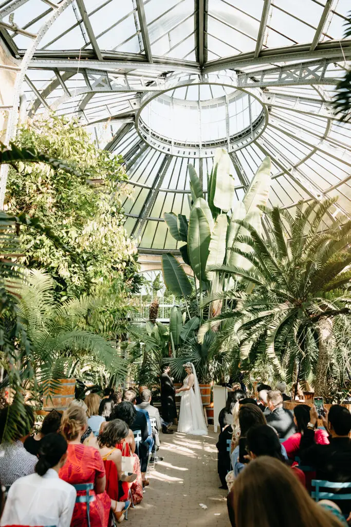 Wedding ceremony at Hortus Botanicus Amsterdam botanical garden greenhouse